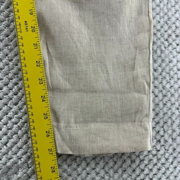 ZARA Pants Women M Khaki Beige Linen Straight Leg High Rise PullOn Elastic Waist - Picture 10 of 15